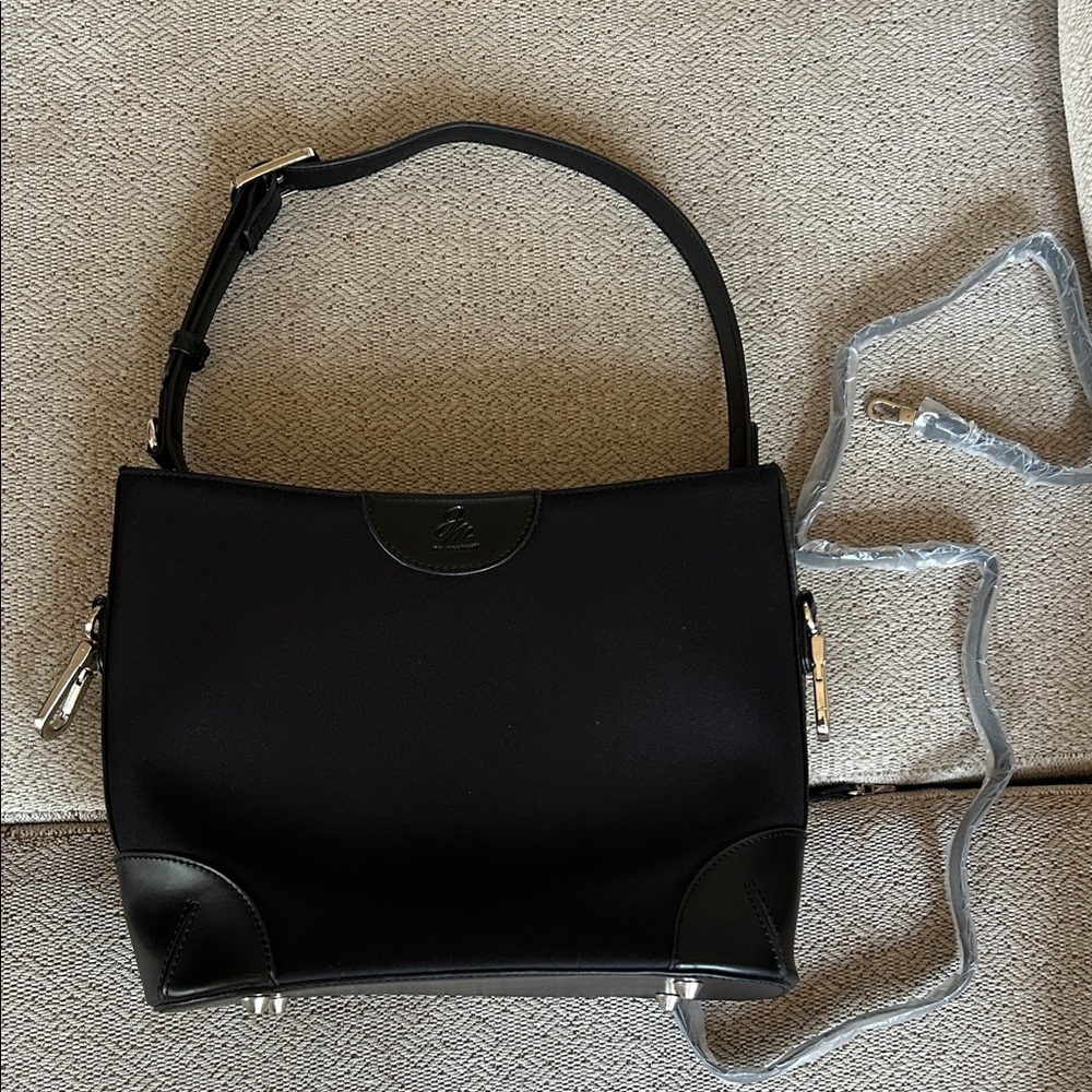 Joy Mangano Elegant Black Expandable Shoulder Bag Expands to 15” High Travel